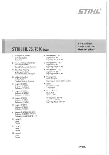 Stihl Hedge Trimmer HL75 & HL75K - 4230 Parts Manual