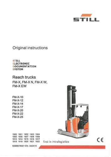 Still Forklift Reach Truck FMX10 FMX12 FMX14 FMX17 FMX20 FMX22 FMX25 Operators Manual