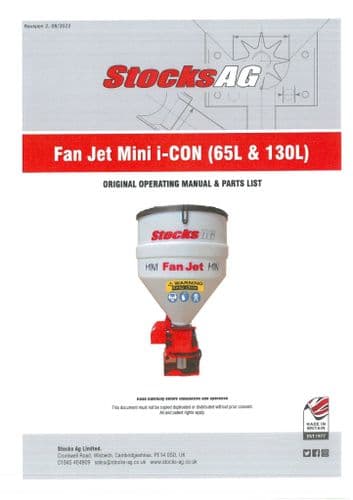 Stocks AG Fan Jet Mini I-Con (65L & 130L) Operators Manual and Spare Parts List