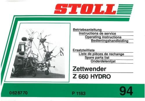 Stoll Hay Tedder Z680 Hydro Rake Windrower Operators Manual with Parts Manual - Z 680