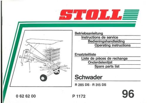 Stoll Rake R285DS & R315DS Operators Manual with Parts Manual