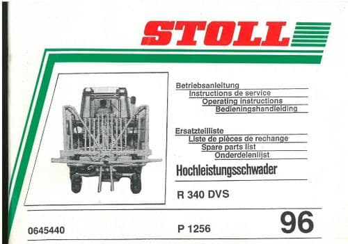 Stoll Rake R340DVS Operators Manual with Parts Manual - R340 DVS