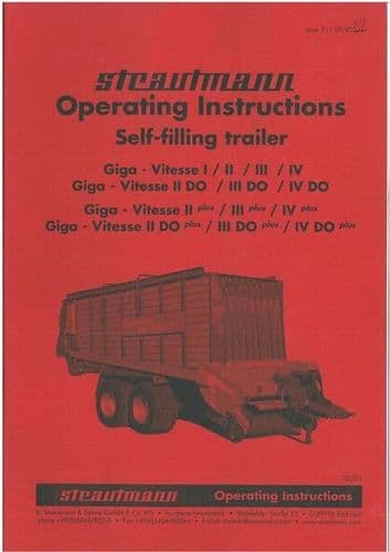 Strautmann Self-filling Trailer Giga-Vitesse I II III IV, II DO III DO Plus Forager Operators Manual