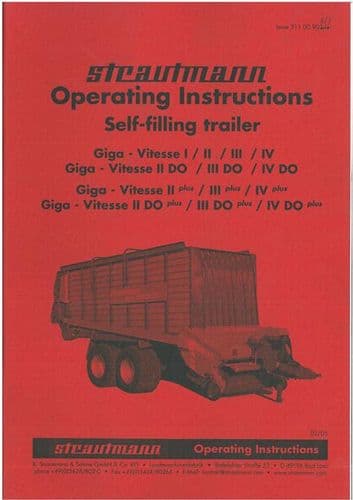 Strautmann Self-filling Trailer Giga-Vitesse I II III IV, II DO III DO Plus Forager Operators Manual
