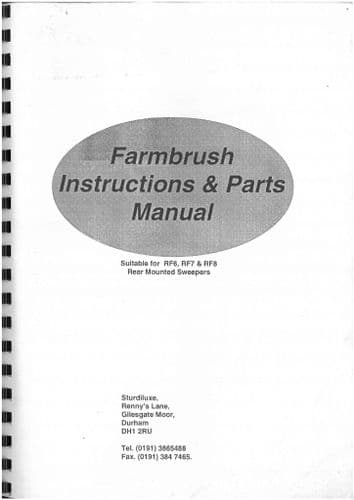Sturdiluxe Farm Brush Rear Mounted Sweepers RF6 RF7 RF8  Operators & Parts Manual