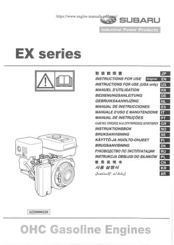 Subaru Engine EX13 EX17 EX21 EX27 Ex35 EX40 Operators Manual