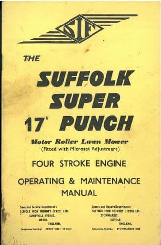 Suffolk Super 17" Punch Motor Roller Lawn Mower Operators Manual with Parts List