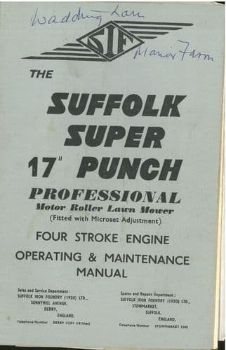 Suffolk Super 17" Punch Professional Motor Roller Lawn Mower Operators Manual with Parts List