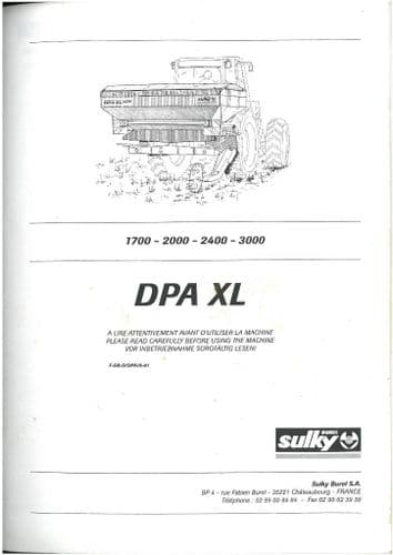 Sulky Fertiliser Spreader - Model DPA XL 1700, 2000, 2400, 3000 Operators Manual