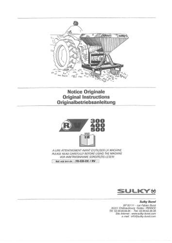 Sulky Fertiliser Spreader RV300 RV400 RV500 Operators Manual