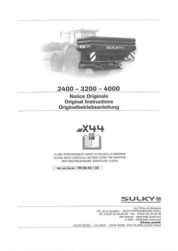 Sulky Fertiliser Spreader X44 2400 3200 4000 Operators Manual