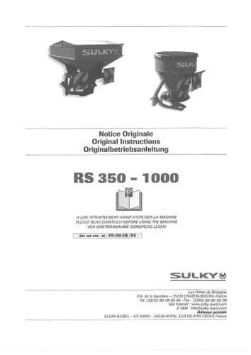 Sulky Salt and Sand Spreader RS350 RS1000 Operators Manual