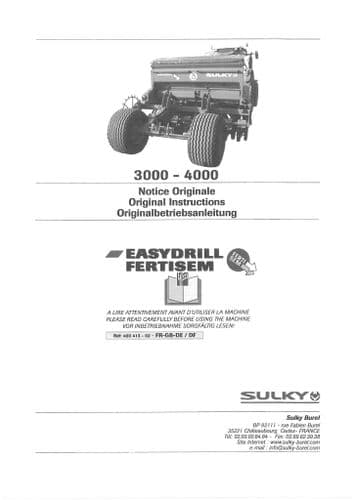 Sulky Seed Drill Easy Drill Fertisem 3000 4000 Operators Manual