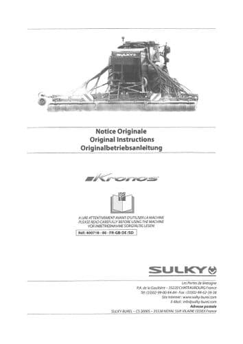 Sulky Seed Drill Kronos Operators Manual