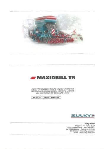 Sulky Seed Drill MaxiDrill TR Operators Manual