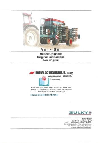Sulky Seed Drill MaxiDrill TRW 4M & 6M Operators Manual