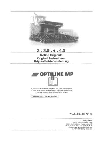 Sulky Seed Drill Optiline MP 3M 3.5M 4M 4.5M Operators Manual