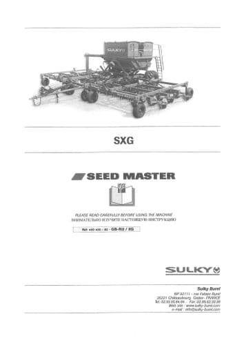 Sulky Seed Drill Seed Master SXG Operators Manual