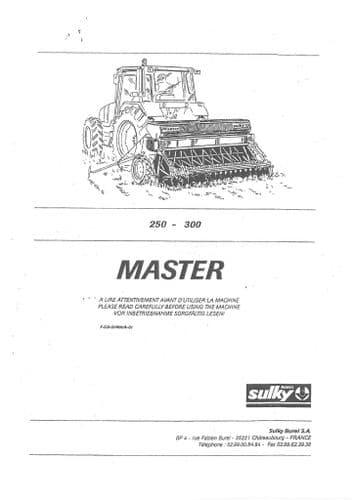 Sulky Seed Drill Seeder Master 250 300 Operators Manual
