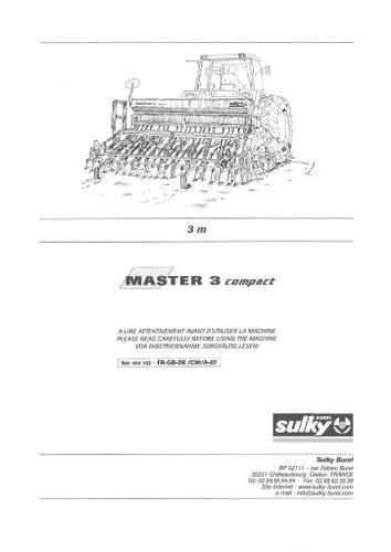 Sulky Seed Drill Seeder Master 3 Compact Operators Manual