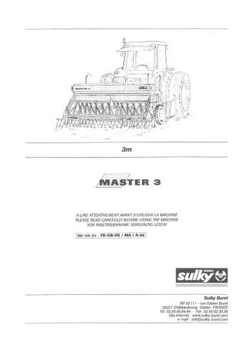 Sulky Seed Drill Seeder Master 3 Operators Manual