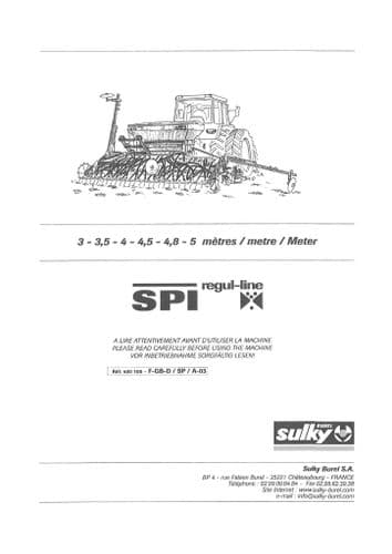 Sulky Seed Drill SPL Regul-Line 3M 3.5M 4M 4.5M 4.8M 5M Operators Manual