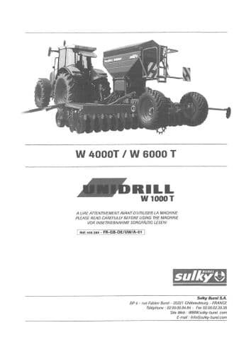 Sulky Seed Drill Unidrill W4000T W6000T Operators Manual