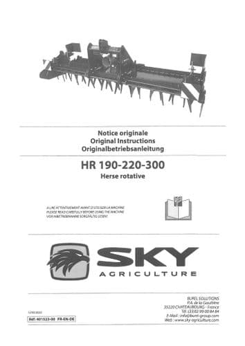 Sulky Sky Agricultural Soil Separation Cultline HR190 HR220 HR300 Operators Manual