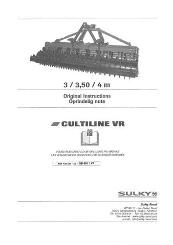 Sulky Sky Agricultural Soil Separation Cultline VR 3M 3.5M 4M Operators Manual