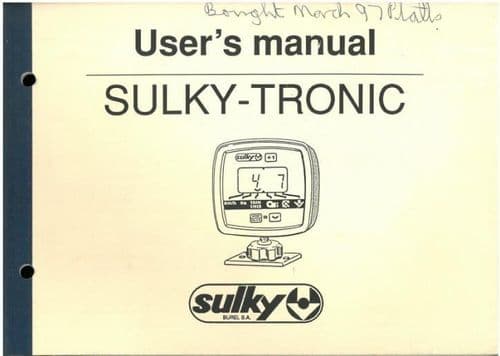 Sulky Sulky-Tronic Tramline Programmer Operators Manual with Parts List