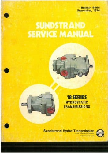 Sunderstrand 18 Series Hydrostatic Transmissions Workshop Service Repair Manual