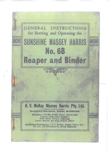 Sunshine Massey Harris No.6B Binder Operators Manual