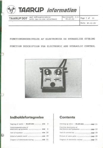 Taarup  307  Electronic and Hydraulic Operators Manual  - 307 Electronic and Hydraulic Control