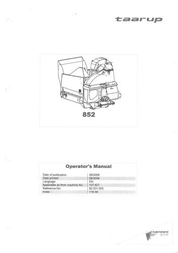 Taarup Bale Chopper 852 Operators Manual