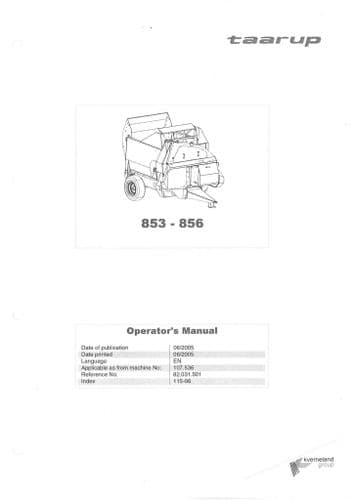 Taarup Bale Chopper 853 & 856 Operators Manual