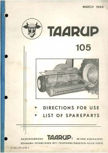 Taarup Forage Harvester 105 Operators Manual with Parts Manual