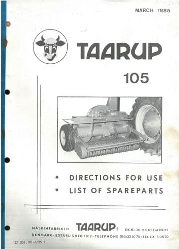 Taarup Forage Harvester 105 Operators Manual with Parts Manual - 105 - ORIGINAL
