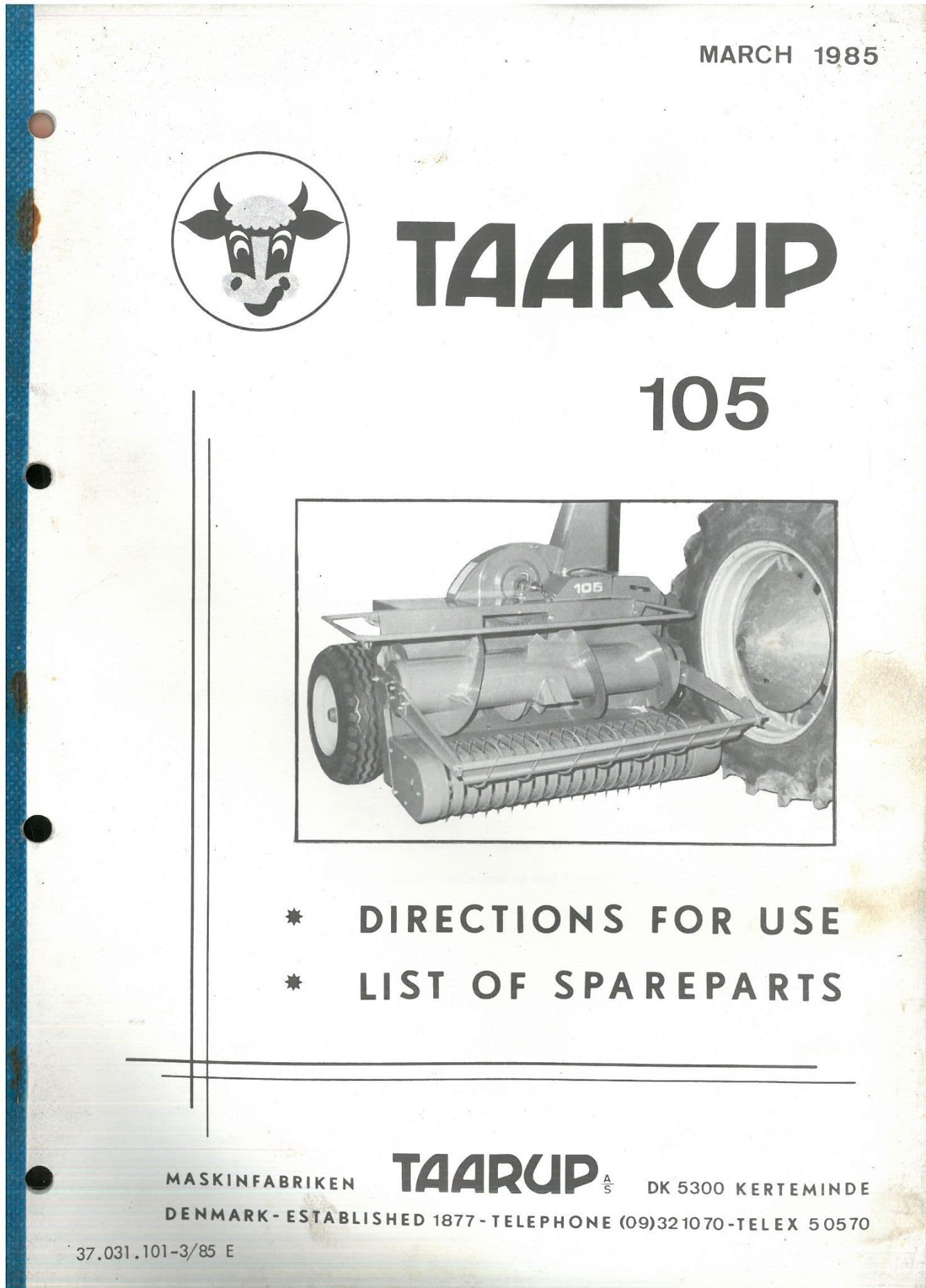 Taarup Forage Harvester 105 Operators Manual with Parts Manual 105