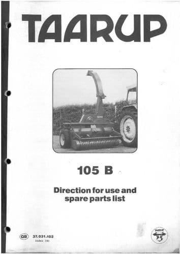 Taarup Forage Harvester 105B Operators Manual with Parts Manual - Forager 105 B