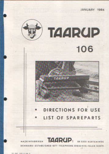 Taarup Forage Harvester 106 Operators Manual with Parts List - Forger 106
