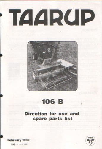 Taarup Forage Harvester 106B Operators Manual with Parts Manual - Forager 106 B