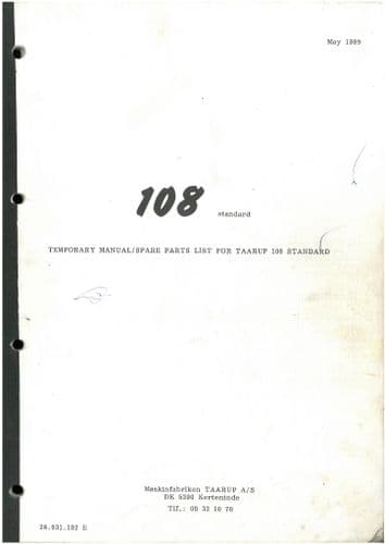 Taarup Forage Harvester 108 ''Standard'' Operators Manual and Parts List