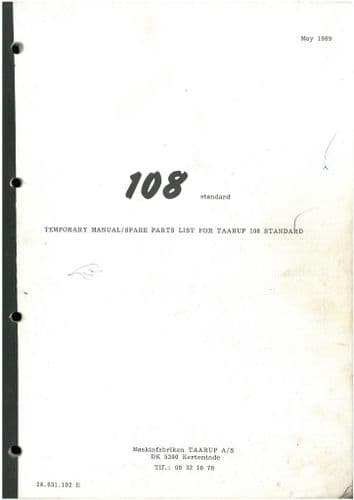 Taarup Forage Harvester 108 ''Standard'' Operators Manual and Parts List