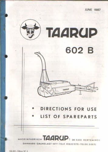 Taarup Forage Harvester 602B Operators Manual with Parts List - Forager 602 B