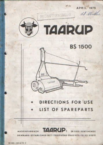 Taarup Forage Harvester BS1500 Operators Manual with Parts List