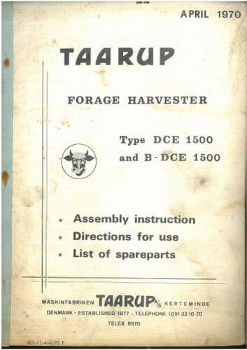 Taarup Forage Harvester DCE1500 B-DEC1500  Operators Manual with Parts List