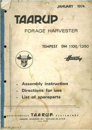 Taarup Forage Harvester Tempest DM1100 DM1350 Handy Operators Manual with Parts List