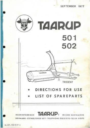 Taarup Forage Harvester Trident 501 502 Operators Manual with Parts Manual - Forager