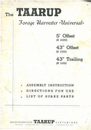 Taarup Forage Harvester Universal 5ft Offset, 43in Offset & Trailing Operators Manual & Parts Manual