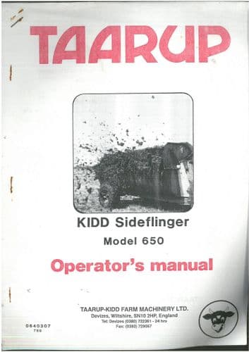 Taarup Kidd Sideflinger 650 Operators Manual